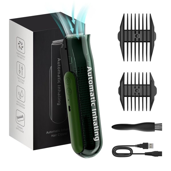 LEMULEGU Waterproof Hair Clippers for Men,Automatic Vaccum Hair Clippers with Cordless USB Rechargeable Mess-Free Home Hair Cut Kits for Men and Kids Green
