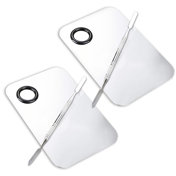 ALIOBC 2 Pcs Makeup Mixing Palette, Upgrad Stainless Steel Metal Foundation Palette with Spatula Artist Tool for Mixing Foundation Nail-Art（5.9x3.9 in）