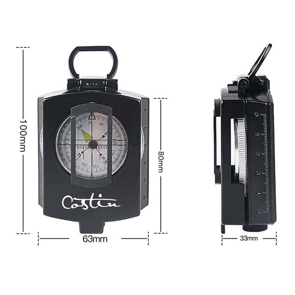 COSTIN Multifunctional Compass, Metal Military Waterproof High Accuracy Compass with Map Measurer, Distance Calculator,Bubble Level Perfect for Outdoor Activities, Matte Black