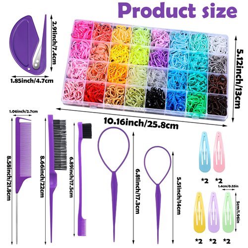 32 Colors Small Hair Rubber Bands with 16 Hair Styling Tools, 2000 Pcs Elastic Girl Baby Hair Ties Mini Hair Bands with Hair Elastic Cutter Hair Accessories Xmas Gifts for Girls Baby Toddlers Kids