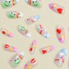 Almond Fake Nails Cute Press on Nails with Rainbow Flower Cloud Frog Cherry Design French Tip Nails Summer Glue on Nails Medium Length Acrylic Nails Cartoon False Nails with Glue for Women Girls 24Pcs
