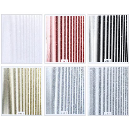 3D Glitter Lines Nail Stickers Holographic Nail Art Stickers Metal Stripe Nail Decals Self Adhesive Geometric Strip Line Nails Stickers Women DIY Nail Supplies,6 Colors/Set