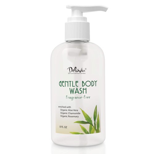 DELÚVIA Deluvia Gentle Body Wash, Moisturizing Body Wash with Aloe Vera, Organic Jojoba Seed Oil, Sweet Almond Oil and Vitamin E, Unscented, for All Skin Types, Including Sensitive Skin.