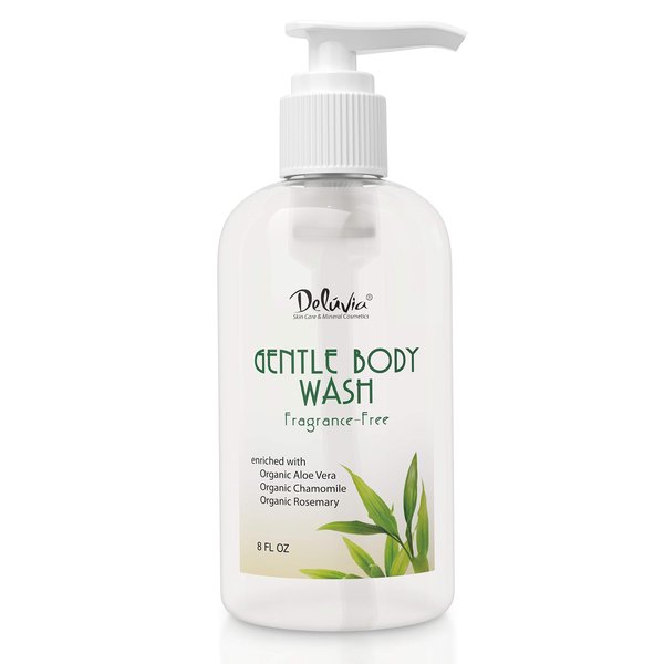 DELÚVIA Deluvia Gentle Body Wash, Moisturizing Body Wash with Aloe Vera, Organic Jojoba Seed Oil, Sweet Almond Oil and Vitamin E, Unscented, for All Skin Types, Including Sensitive Skin.