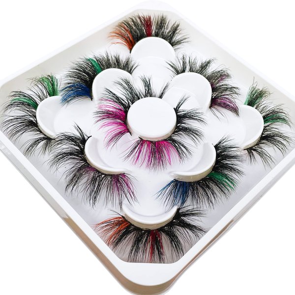 Colored Lashes Yasnai 22mm Mink Lashes with Color 5 Pairs Mix Long Color Lashes Dramatic Look Full and Fluffy Colored Eyelashes
