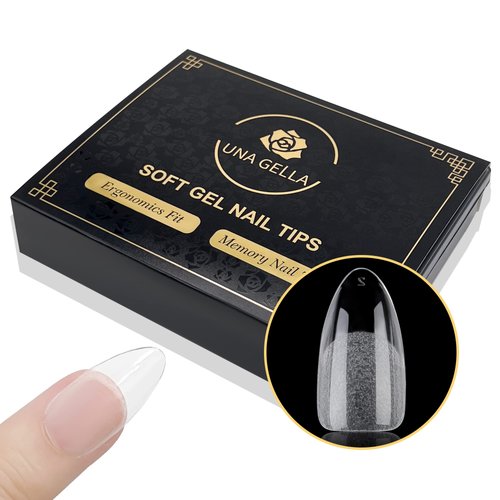 UNA GELLA Almond Gel X Nail Tips 600 Pcs Pre-filed Almond Nail Tips Full Cover Nail Tips Press On Nails 12 Sizes Half Matte Clear Fake Soft Gel Nail Tips for Nail Extension Home DIY Salon with Box