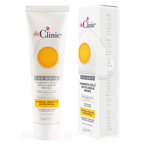 Dr.Clinic Egg White Pore Refining Peel Off Mask with Drilled Egg Yolk, Vegan Hyaluronic Acid | Revitalizing, Moisturizing | Deep Facial Cleansing Treatment | Reduces Fine Lines & Acne Scars 100 ml.