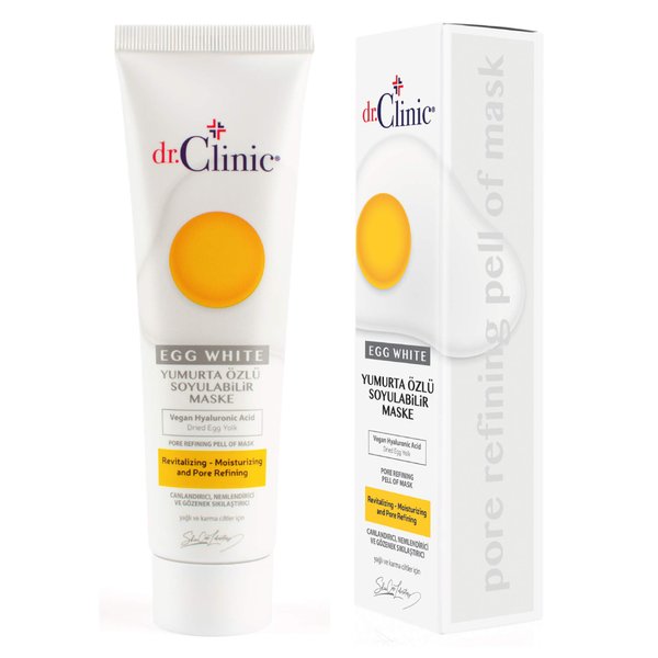 Dr.Clinic Egg White Pore Refining Peel Off Mask with Drilled Egg Yolk, Vegan Hyaluronic Acid | Revitalizing, Moisturizing | Deep Facial Cleansing Treatment | Reduces Fine Lines & Acne Scars 100 ml.