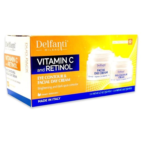 VITAMIN C & RETINOL DUO PACK Full Size Facial Day Cream and Eye Contour Cream • Brightening and Dark Spot Corrector