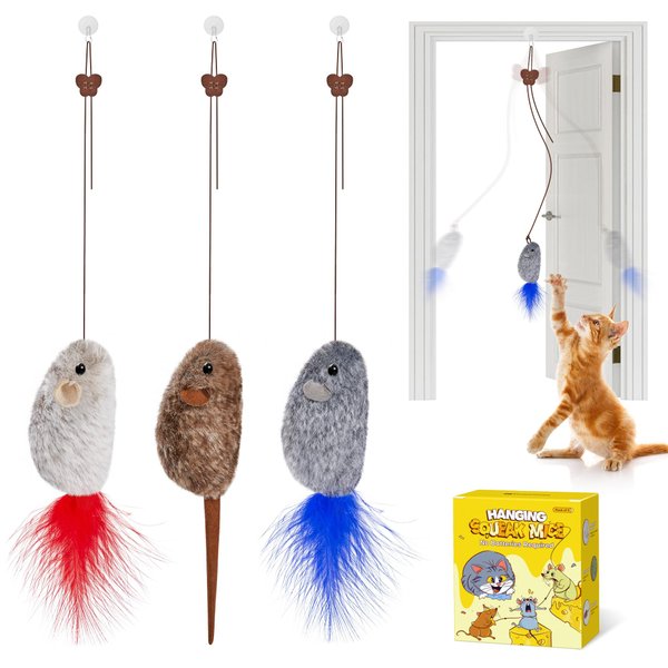 Potaroma Hanging Cat Mice Toys 3 Pcs with Squeaky Sound, Interactive Cat Teaser Retractable, Cat Toys Indoor Kitten Play Chase Exercise, Mental Physical Stimulation