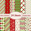 Whaline 12 Designs Christmas Pattern Paper Pack 24 Sheet Merry Christmas Scrapbook Specialty Paper Double-Sided Collection Green Red Decorative Craft Paper Folded Flat for Card Making Scrapbook