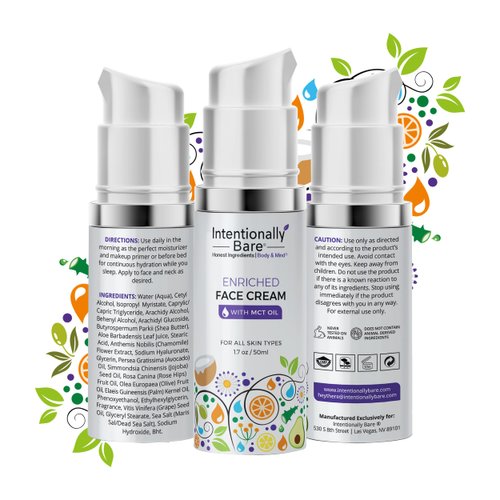 Intentionally Bare Enriched Moisturizer Face Cream - Wrinkle Cream with MCT Oil - Non-Greasy Collagen Moisturizer for Face Fine Lines & Dry Skin - Hydrating Face Cream Anti Aging for All Skin Types