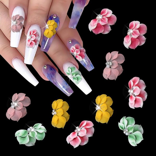 XEAOHESY 10pcs Camellia Flower Nail Charms 3D Flower for Nails Resin Petal Three-Dimensional Relief Flower Nail Art Charms for Acrylic Nails Nail Flowers Charms for Women Nail Art Accessories