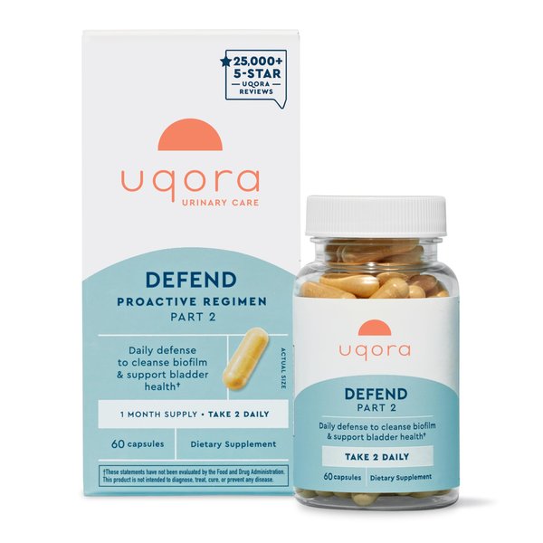 Uqora Defend - Urinary Tract Health Supplement - Support Bladder Health & Cleanse Biofilm* with D-Mannose, Green Tea Extract, Turmeric Extract & More - Gluten-Free - 60 Capsules (30-Day Supply)