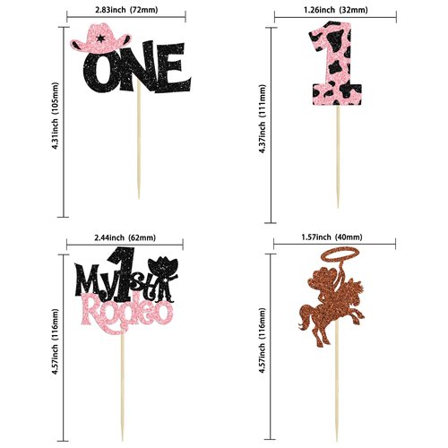 24Pcs Cowboy My 1st Birthday Cupcake Toppers Riding Horse Cowgirl Hats Cake Decorations Western Theme Happy Birthday Baby Shower Party Cake Decorations Supplies Pink