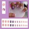 24 Pcs Short Square Press on Nails French Tip Fake Nails Purple Shiny Powder Artificial Nail Tips Acrylic False Nails with Designs Full Cover Stick on Nails for Women Girls Cute Nail Decorations