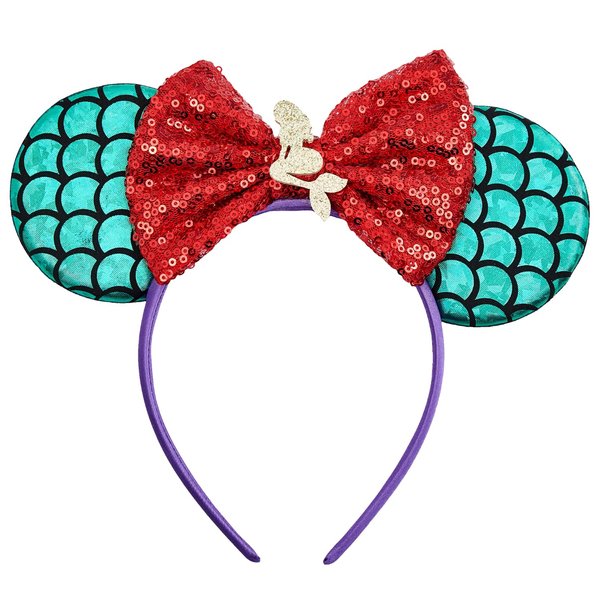 Opzzqz Mouse Ear Headbands for Women Giltter Bow Headband for Girls and Adult Birthday Party Decorations for Halloween Christmas (Mermaid01A)