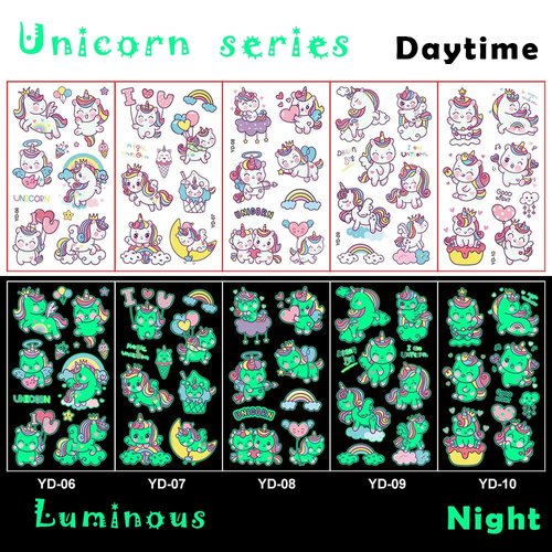 300pcs Cute Cartoon Temporary Tattoos for kids,Waterproof Glow Luminous Glitter,Henna Tattoo Sticker,Fake Tattoo Stickers,Summer Party Supplies,Stickers for kids