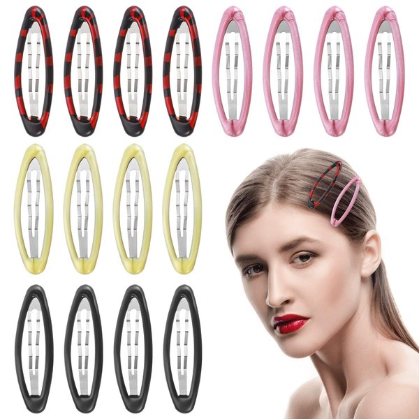 COMNICO Oval Metal Snap Hair Clips,16Pcs Classic Tortoise Hair Barrettes Oval Water Drop Shape Women Hair Clips Stoving Varnish No Slip Hair Pins Hair Accessories for Women Hair Style