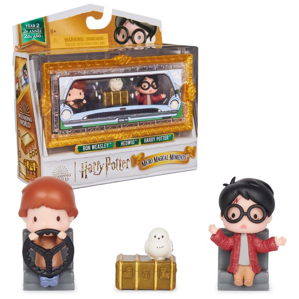Wizarding World Harry Potter Micro Magical Moments Collectible Figures Multipack Ford Anglia with Harry Potter, Ron Weasley, Owl Hedwig and Display Box, for Children from 6 Years, Fan Item