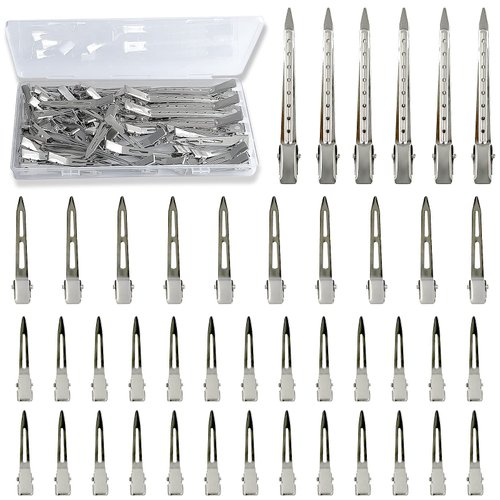 TseroFay 42Pcs Styling Hair Clips, Silver Metal Duck Billed Hair Clips for Women Styling Sectioning, Duckbill Long Hair Clips, Pin Curl Clips for Hair, Alligator Roller Clip with Case