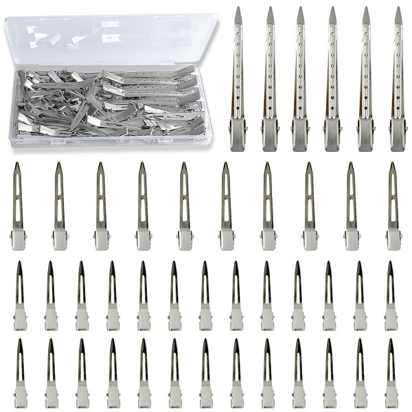 TseroFay 42Pcs Styling Hair Clips, Silver Metal Duck Billed Hair Clips for Women Styling Sectioning, Duckbill Long Hair Clips, Pin Curl Clips for Hair, Alligator Roller Clip with Case