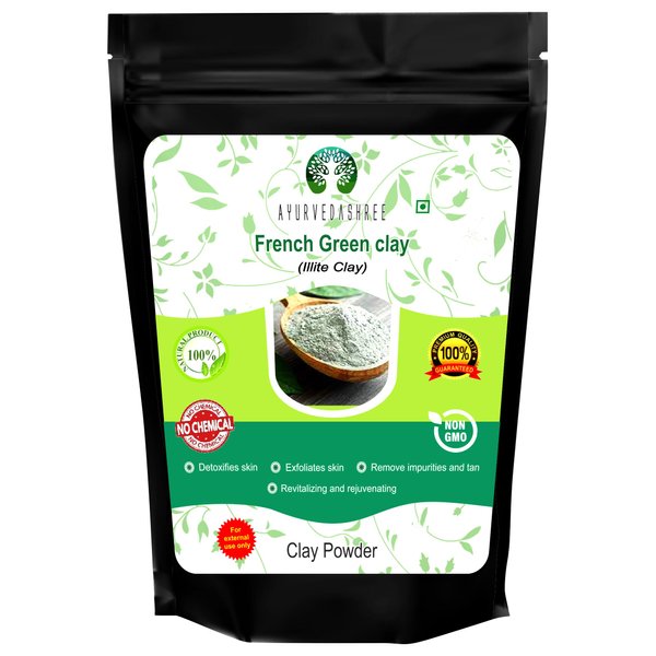 AYURVEDASHREE French Green Clay Powder 50 Gm | 100% Pure Montmorillonite Clay | Absorbs Excess Oil | Highly Recommended For Oily Skin | Deep Facial Cleanser