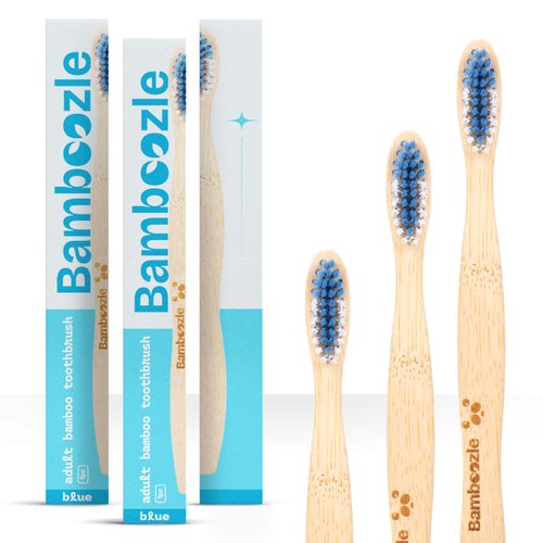 Bamboozle Eco-Friendly Toothbrush for Adults - Sustainable Bamboo Design, Biodegradable & Stylish Oral Care Solution (Blue, Pack of 3)