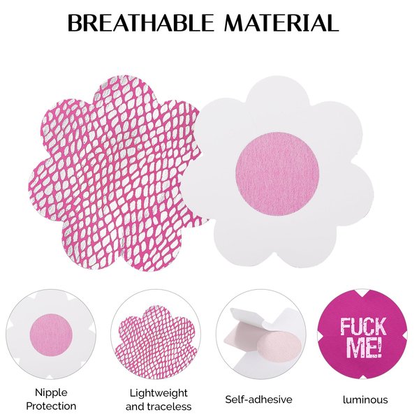 Tripetals Glitters Pasties Pack Rave Party Pasties Sticky Nipple Covers Stickers White Disposable Breast Petals - 12 Pairs Pink and Silver