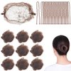 10 Pcs Brown Hair Nets Invisible with 20 Pcs U Shaped Pins, 20 Inch Individual Package Elastic Hair Mesh Nets + 2.4” U Shaped Pins Set for Hair Bun Making Ballet Dancer Kitchen Food Service Workers