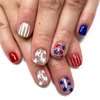 24Pcs Short Petite Press on Nails Blue Red 4th of July Fake Nails Independence Day Star Full Cover Glue on Nails Square Glitter Nail Designs Patriotic False Nails for Acrylic Nail Kit Decorations