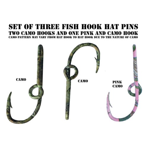 BT Outdoors Three Eagle Claw Camo Hat Hook Fish hook for Hat Camo Fish Hook Money/Tie Clasp - Set of Three Camo Hooks Two Camo & one Pink & Camo