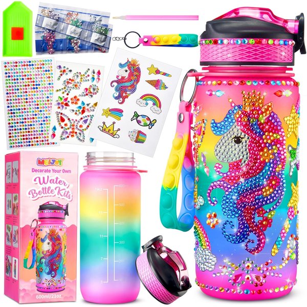 Decorate Your Own Water Bottle Kits for Girls - Kids Water Bottle Birthday Gifts for 4 5 6 7 8-12 Year Old Girl Diy Unicorn Birthday Decorations Arts and Crafts for Kids Ages 6-8 Girls Christmas Gift