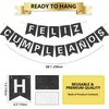 Pre-Strung Happy Birthday Banner - NO DIY - with Shiny Letters Glitter FELIZ CUMPLEAÑOS DECORATIONS Banner for Black Birthday Party Decorations and Supplies