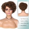 Hanne Fashion Short Curly Human Hair Wig for Black Women Brown Curly Bob Wigs Side Part Pixie Cut Wig Brazilian Remy Human Hair Non Lace Glueless Wigs (F4/30)