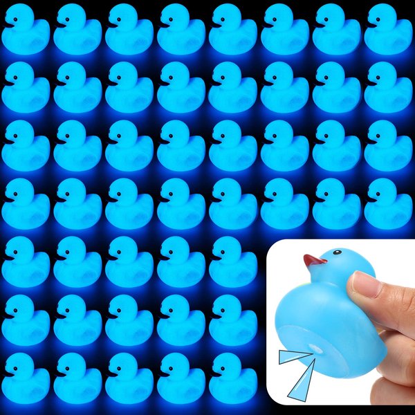 Tradder 50 Pcs 2 Inch Glow in The Dark Rubber Ducks St. Patrick's Day Floating Rubber Light up Ducks for Irish Party DIY Shower Birthday(Blue)