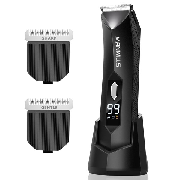 ManWills Ball Trimmer for Men - 2 Replaceable Ceramic Blades - Sharp & Gentle, Ball Shaver Men IPX7 Waterproof, Body Trimmer Men with Recharge Dock, Pubic Hair Trimmer Men, 7000RPM Mens Grooming Kit