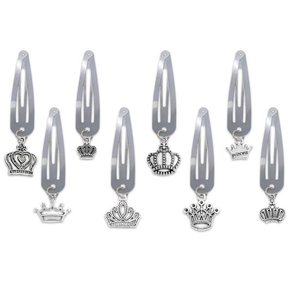 8 Pcs Crown Pendant Snap Clips Silver Hair Clips Sweet Barrettes Girl's Party Festivals Hair Accessories MGPFERD