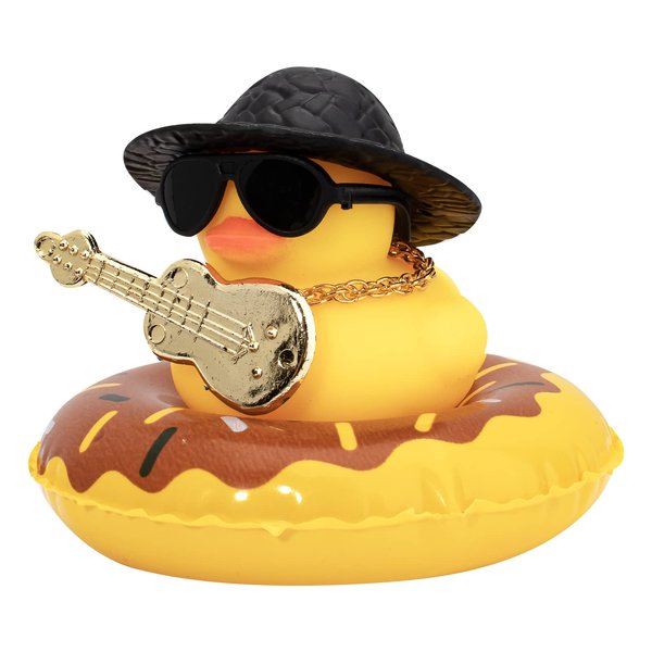 wonuu Cool Car Duck Ornament Dashboard Decorations Rubber Duck Car for Car Dashboard Accessories with Sunglasses Top Hat Necklace Swim Ring and Mini Musical Instruments