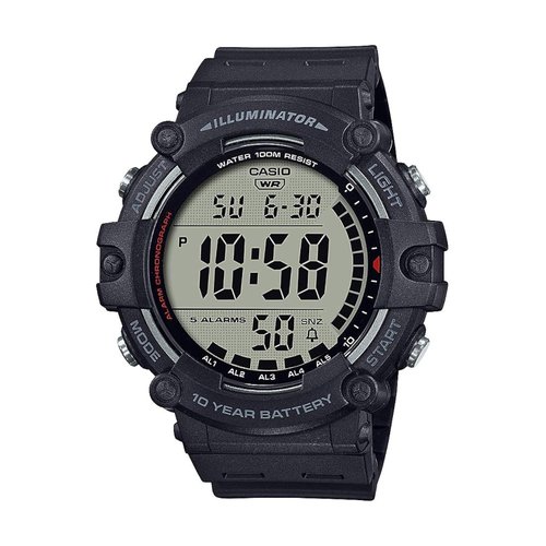 Casio Illuminator Extra Long Strap 10-Year Battery 100 M Water Resistant 5-Alarm w/Countdown Timer Men's Digital Watch, Black, AE-1500WHX-1AVCF