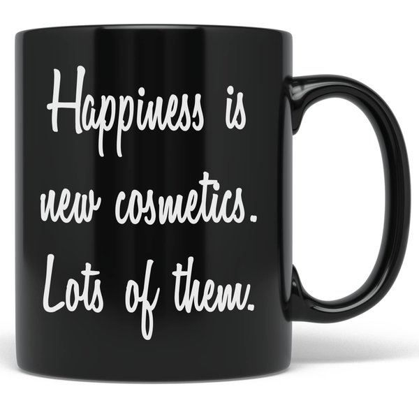 PixiDoodle Happiness Cosmetics Makeup Artist Coffee Mug (11 oz, Black)