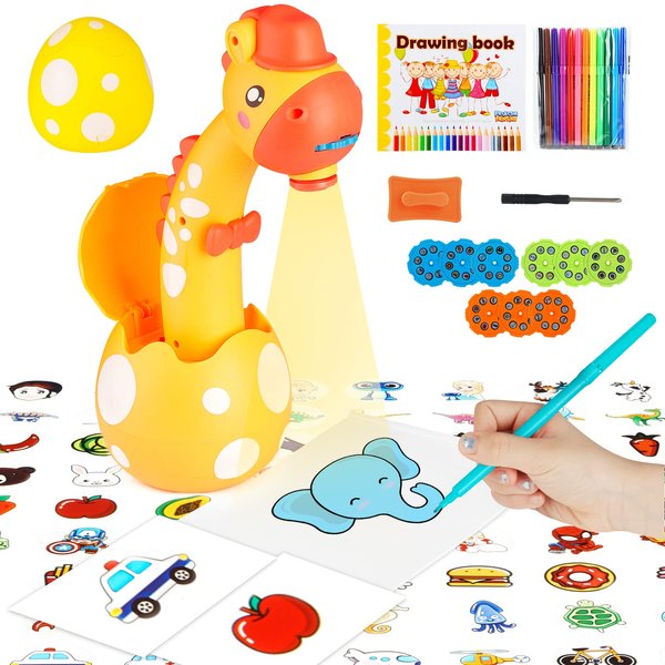 RNGODO Drawing Projector for Kids, Trace and Draw Projector Toy for Toddler Girls & Boys, Learning Art Children Drawing Projection with 72 Stencils and 12 Markers and 1 Art Book