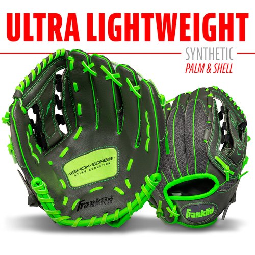 Franklin Sports unisex adult Right Hand Throw Kids & Youth Baseball Softball Tball Glove for Boys Girls Shok, Graphite/Lime, 10.5-Inch US