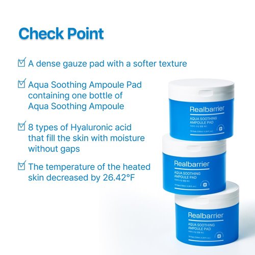 Real Barrier Aqua Soothing Ampoule Pad, 70 Pads, Cooling Soothing Facial Pad Mask for Redness Relief, Skin Barrier Repair Face Moisturizer with Hyaluronic Acid for Sensitive Dry Skin, Korean Skincare