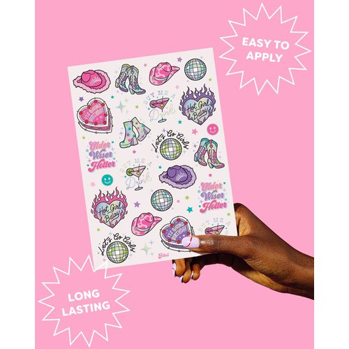 xo, Fetti Birthday Party Decorations Temporary Tattoos - 44 pcs | Fun Bday Girl Party, Older, Wiser, Hotter, HBD, Disco Cowgirl Party, Hot Girl Bday