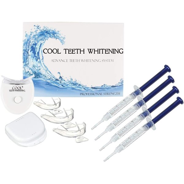 Cool Teeth Whitening Kit 44 Carbamide Peroxide 4 Gel Tubes, 2 Trays, Case, Guide, Accelerator Light Included