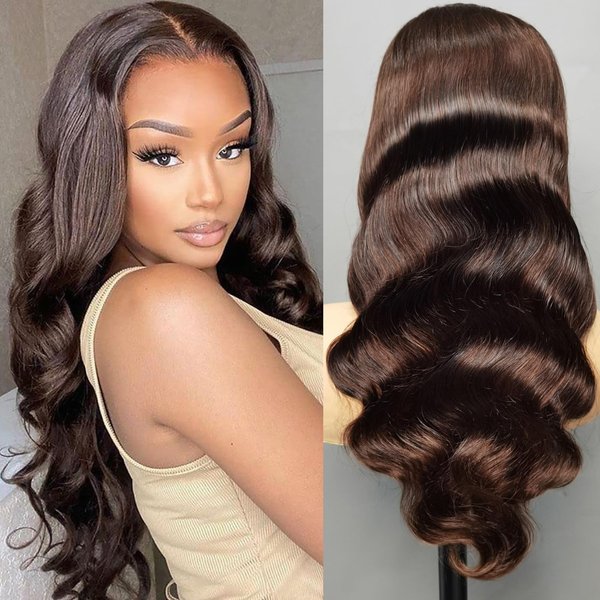 Lace Front Wigs Human Hair,#4 Dark Chocolate Brown 5x5 HD Lace Clsoure Wigs Human Hair Body Wave Lace Frontal Wig 100% Human Hair Colored Wigs For Women 180% Density 22 Inch