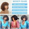 KESEN Human Hair Wig with Bangs 200 Density Curly Human Hair Wig Ombre Short Wigs Deep Curly Bob Wig with Bangs Highlight Blonde Glueless Wigs Human Hair 12Inch P4/30