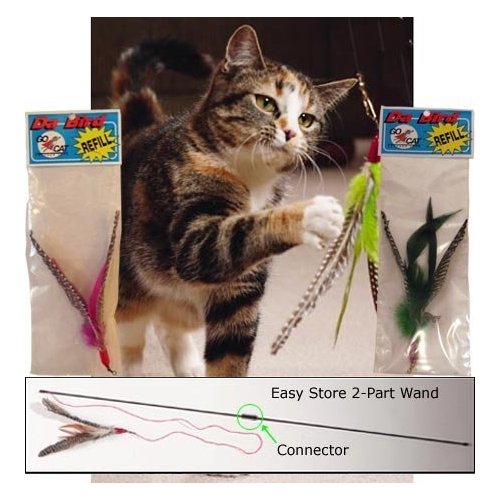 CoolCyberCats Da Bird Pull Apart Value Pack (1 Pull Apart Da Bird Pole Cat Toy & 2 Extra Guinea Feather Refills)