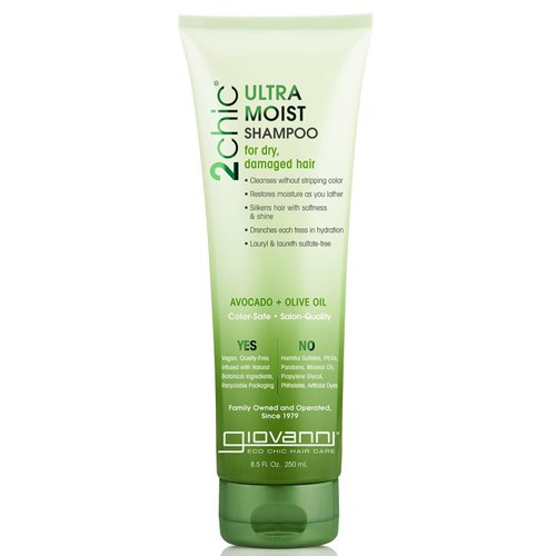 GIOVANNI 2chic Ultra-Moist Shampoo - Avocado & Olive Oil, Creamy Hydration Formula, Enriched with Aloe Vera, Shea Butter, Botanical Extracts, No Parabens, Color Safe - 8.5 oz